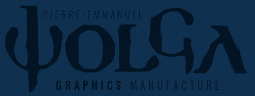 le logo en bleu de Pierre-Emmanuel Wolga, Graphics Manufacture