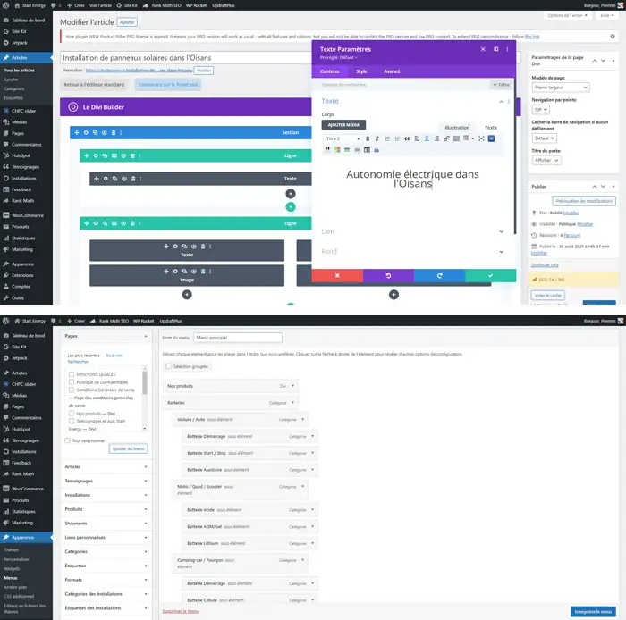 le thème divi, en utilisant divi builder pour construire les pages