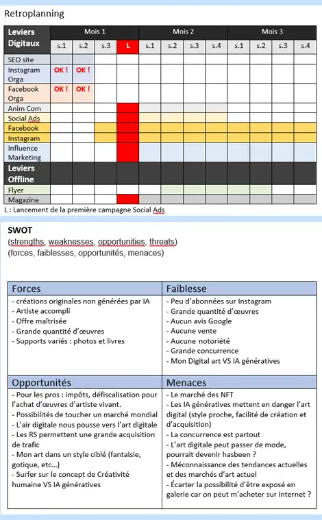 Le SWOT et le planning social Ads de Pierrem DIgital ARt